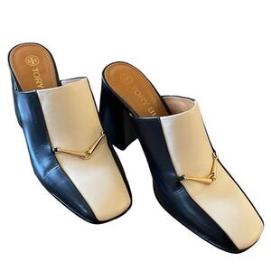 Tory Burch Equestrian Link Leather High Heeled Mules